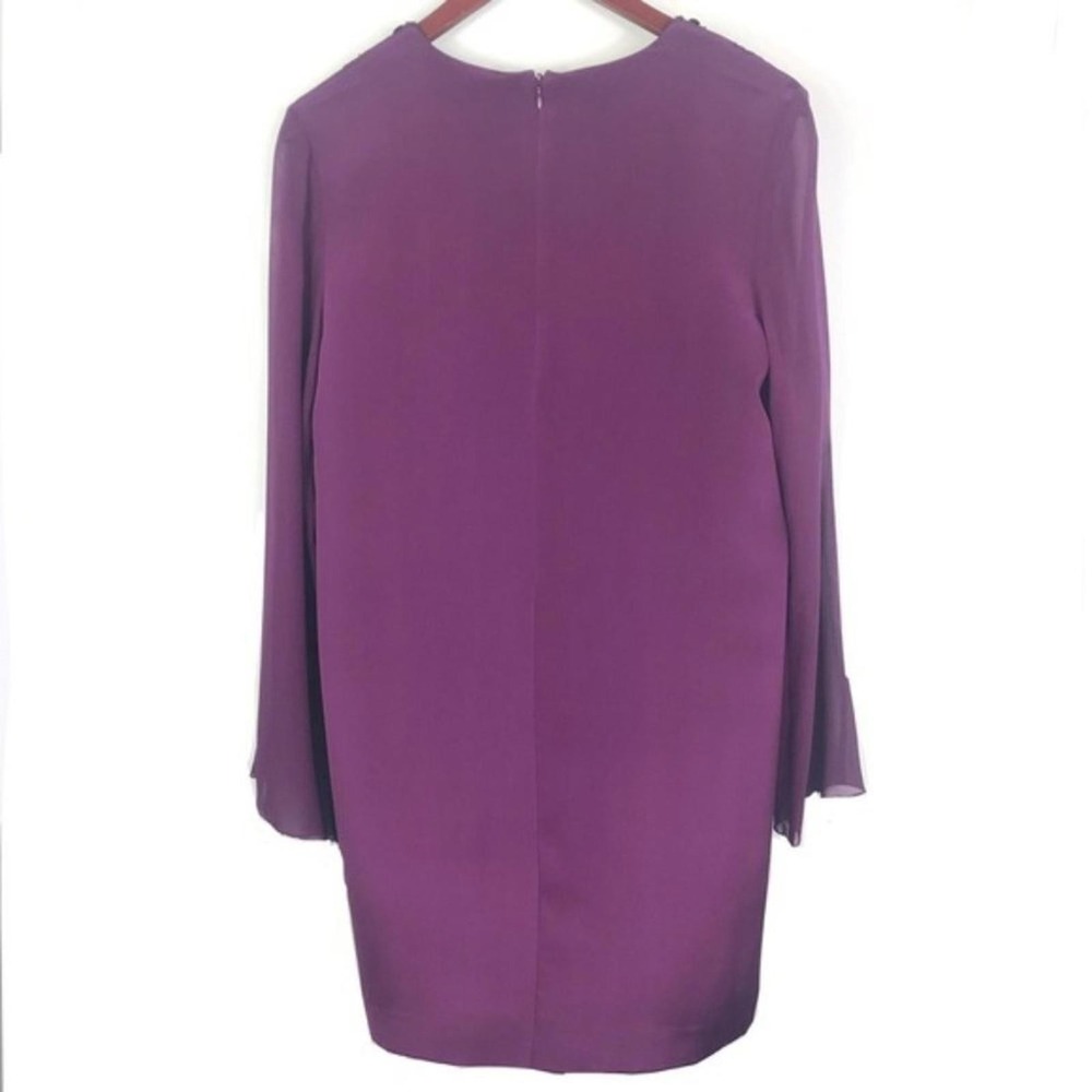 Nicole Miller Purple V Neck Shift Midi‎ Silk Dress Size 0P Indie Luxury Bohemian - Picture 5 of 8